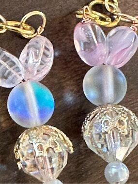 Gold-Tone Bunny Earrings with Pink and Iridescent Beads